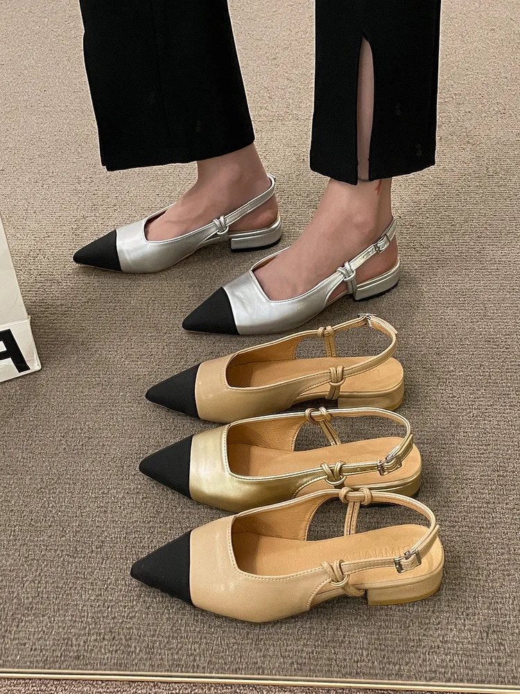 

Босоножки женские кожаные с острым носком, на низком каблуке