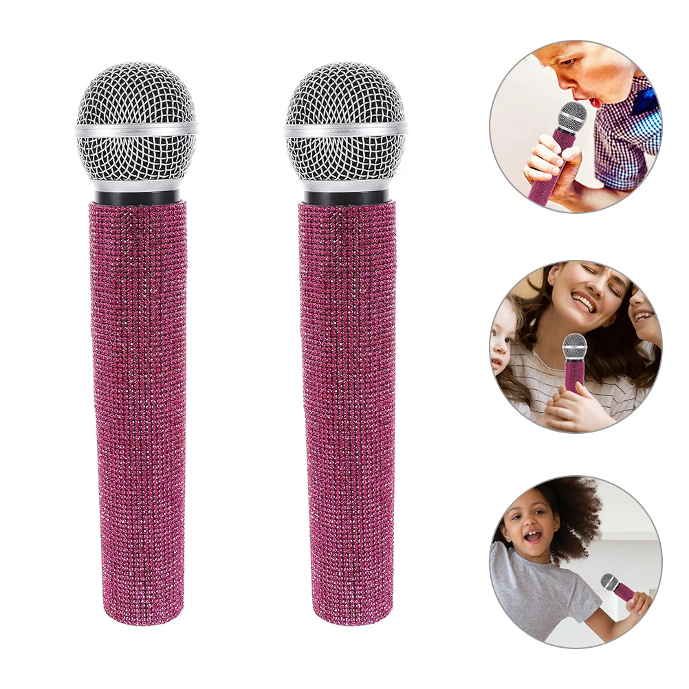 

2 Pcs Simulated Microphone Mini Mics Prop Faux Kids Playset Artificial Fake Glitter False