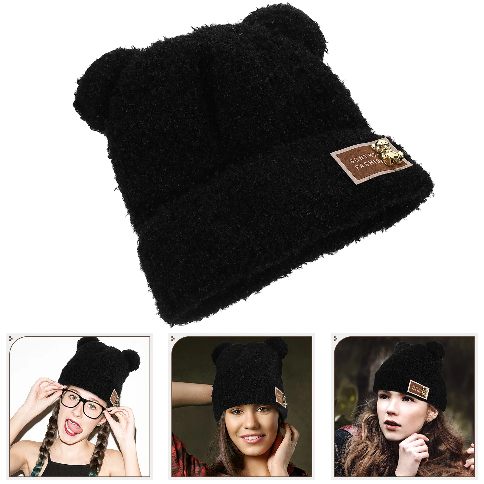 

Knitted Beanie Hat Animal Hat Ear Beanie Hat Cute Bear Knitted Warm Hat Hat