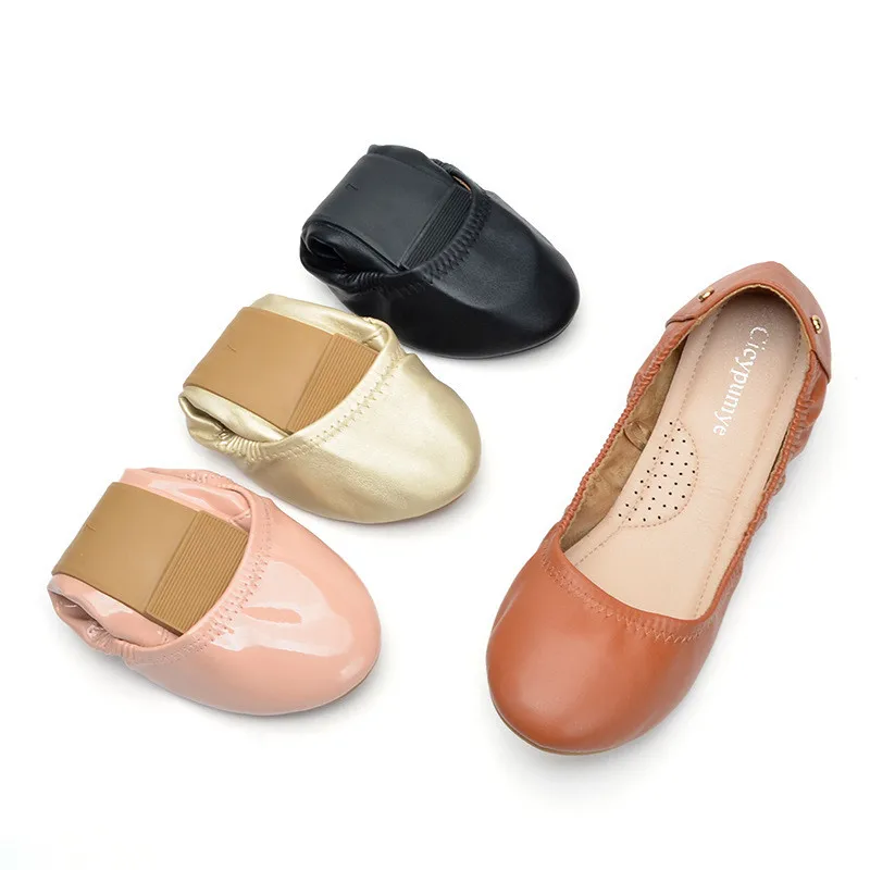 Women Party Shoes Foldable Ballet Flats Fashion Rivet Slip on Leather Loafers Woman Prom Ballerina Flats Wedding Party Shoes