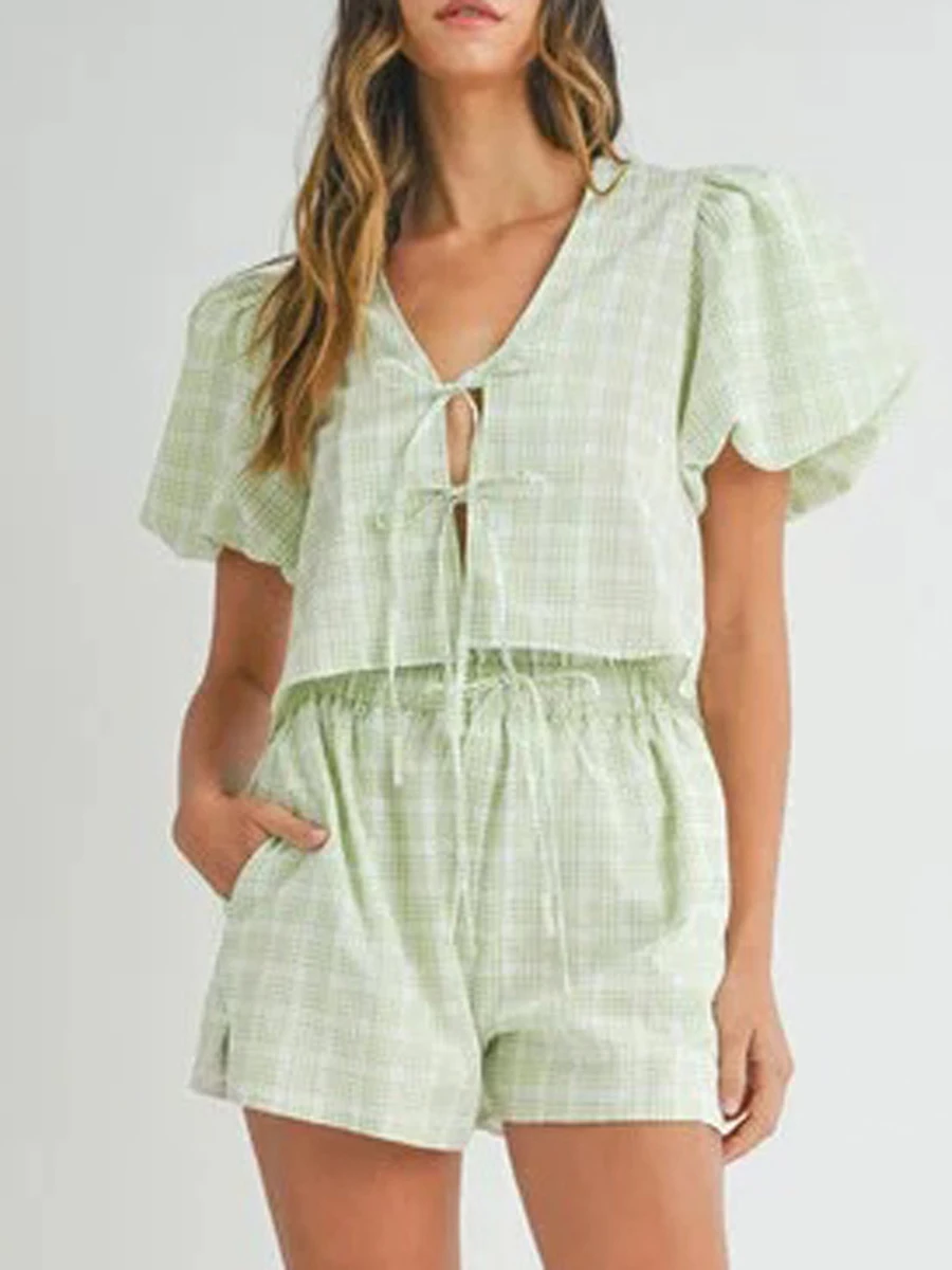 Женские летние костюмы для отдыха Y2k из 2 предметов Повседневная рубашка с