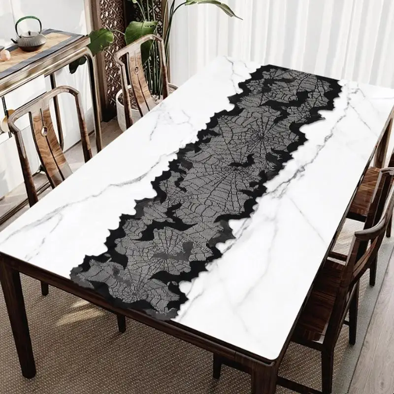 

Black Lace Spooky Bat Cobweb Trim Design Table Flags Fabric Parties Costume Carnivals Halloween Decoration Dinner Table Cover