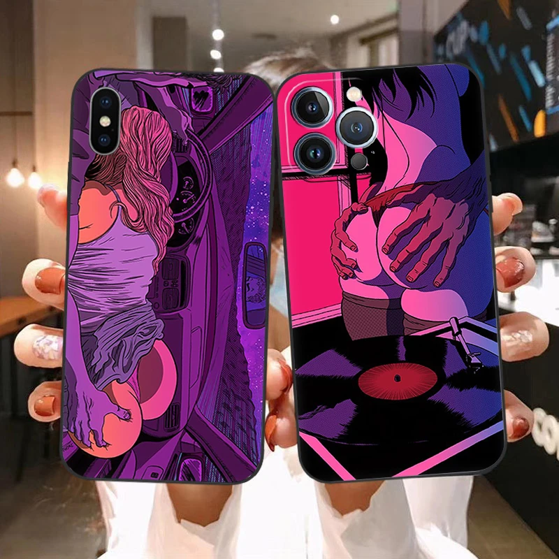 

Luxury Sexy Girl Lady Red Lips Silicone Phone Case for iphone 14 13 11 12 Pro XS Max Mini XR SE 8 7 14 Plus X Soft Black Cover