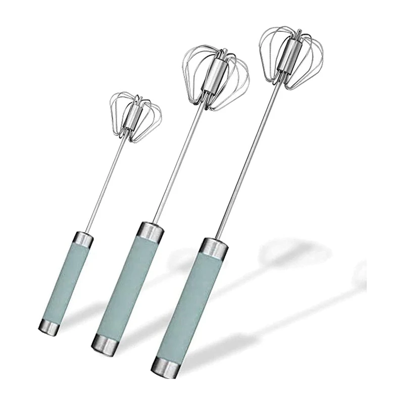 

3PCS Stainless Steel Semi-Automatic Egg Whisk Butter Whisk Kitchen Supplies (Blue)