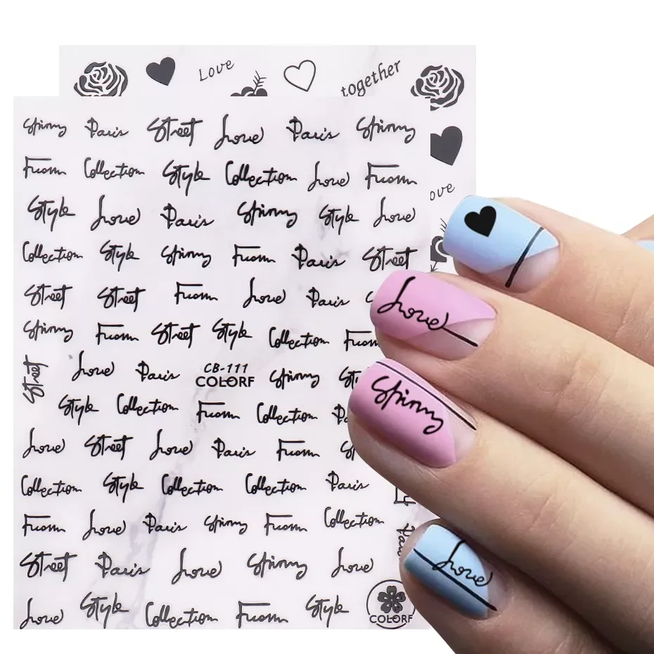 

1pcs Valentine's Day Newest 3D Sticker For Nail Art Love Letter Heart Black Gold Rose Sliders Nails Decal Accessories JICB-1