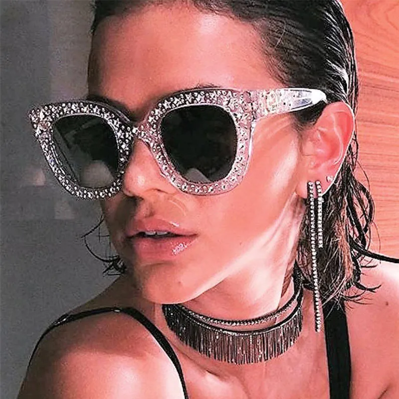 

Classic Star Sunglasses For Women Fashion Luxury Sparkling Crystal Oversized Square Sun Glasses Ladies Vintage Mirror Shades UV4