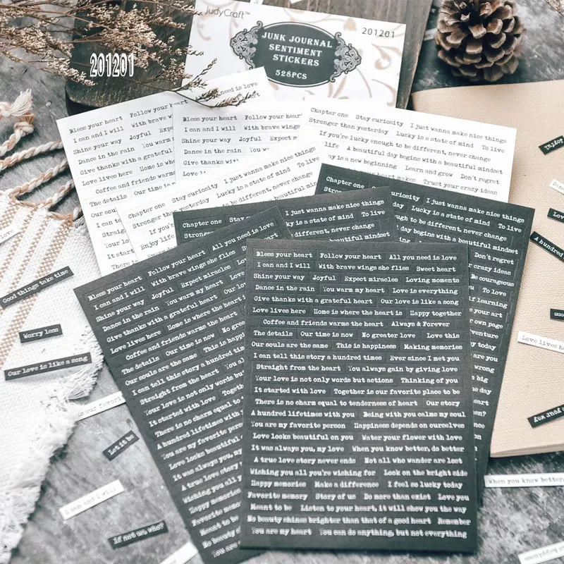 

528Pcs Sentiment Phrase Stickers Junk Journal Ephemera Vintage Stickers Aesthetic Album Words Stickers Scrapbooking Material