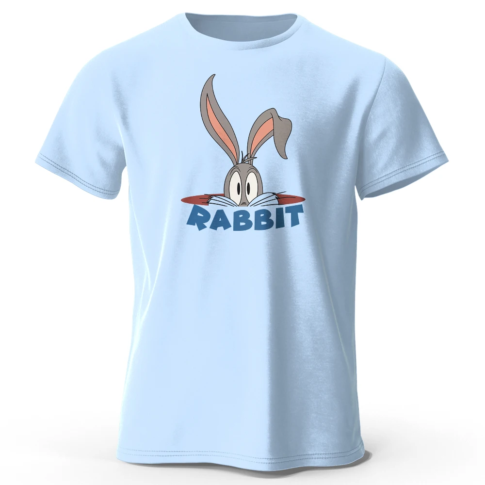 

Cartoon Rabbit Printed T Shirt For Men Women Oversized Pure Cotton Apparel Tops Tees