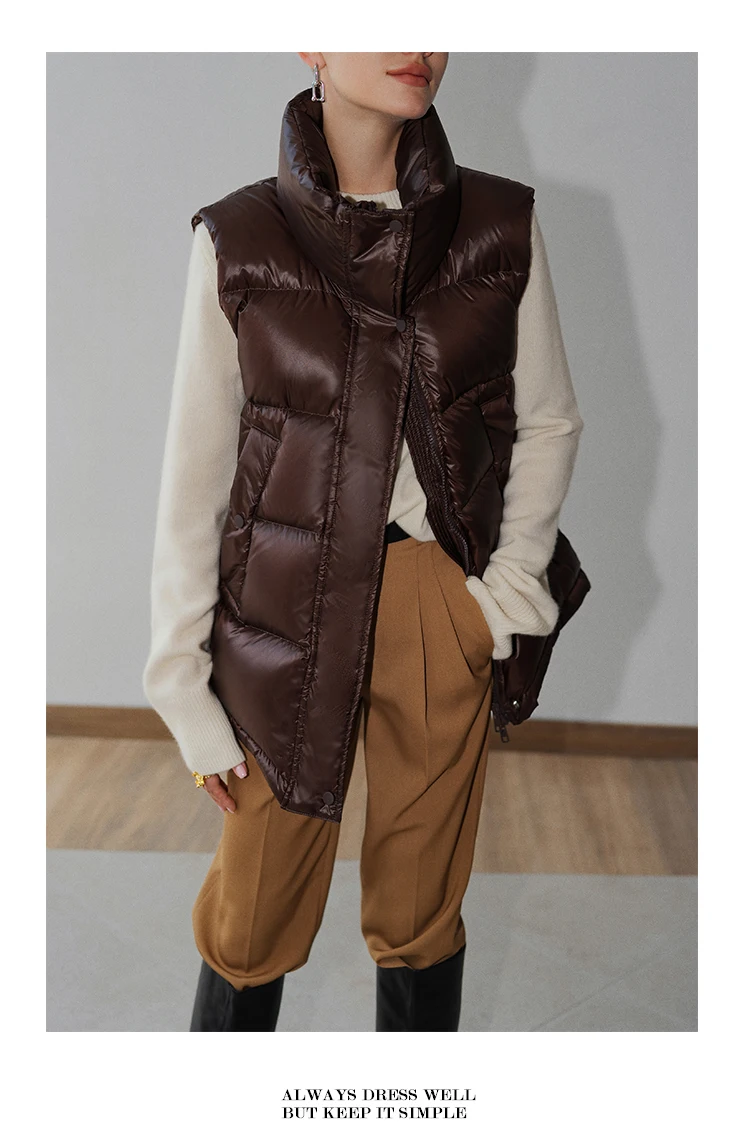 90% White Goose Down Jacket and Coat  Vest Women New Warm Winter Sleeveless 100g-150g High Street Casacos De Inverno Feminino