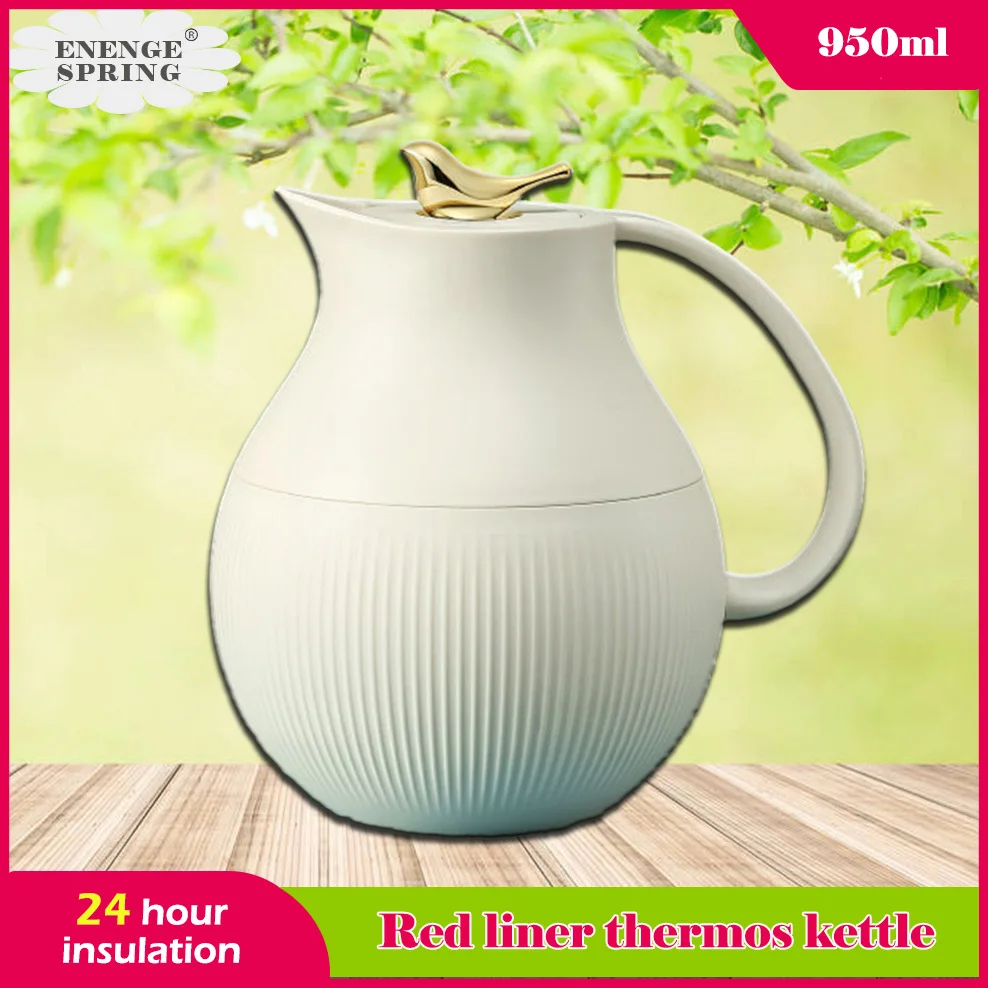 

950ml Red Glass Liner Thermo Jug 24-Hour Long-Lasting Temperature Control Double-Wall Vacuum Flask For Home Thermos Bottle