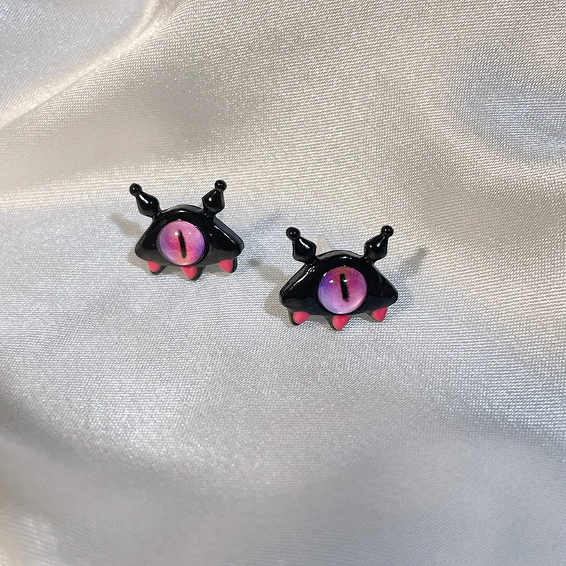 Уникальные черно-розовые серьги-гвоздики Monster Demon Eye для женщин новые современные