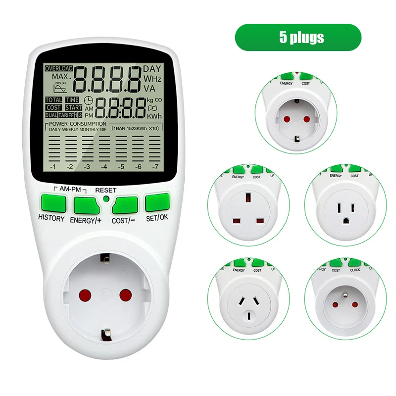 

Electricity Power Meter Wattmeter EU/FR/US/UK/AA Plug Digital Voltage Wattmeter 200V-220V Counter Output Power Meter