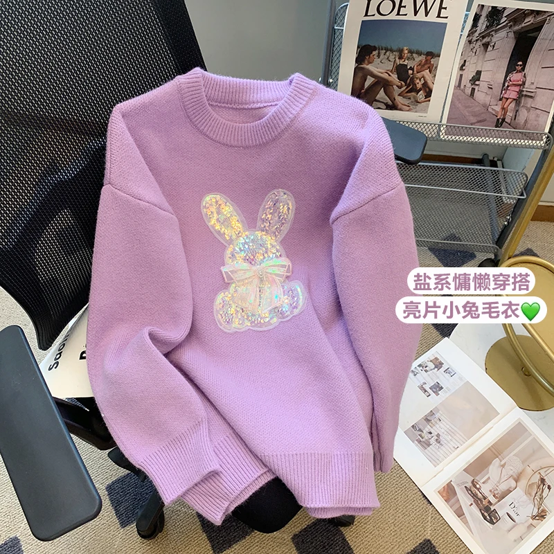 

Fashionable Rabbit Soft Glutinous Sweater Women's Autumn And Winter Round Neck Pullover Knit Top Design