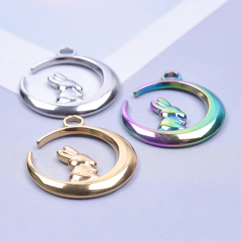 

Mixed Lovely Animal Rabbit Charms For Jewelry Making Bulk Moon Pendant DIY Women/Men Accessories Stainless Steel Charm Necklace