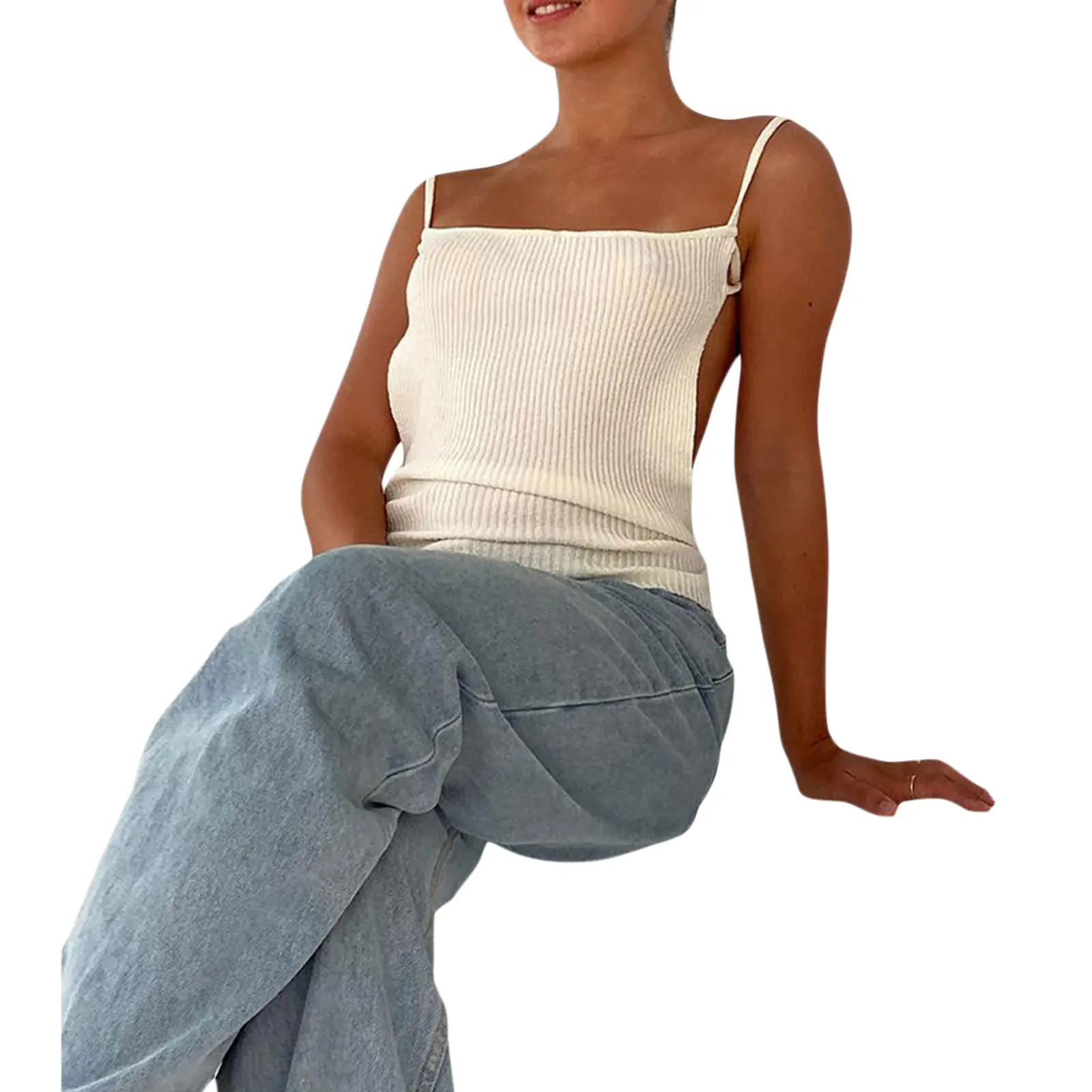 

Майка женская трикотажная в рубчик, пикантный однотонный топ на бретелях-спагетти, без рукавов, летняя Клубная одежда для вечеринок, Y2k