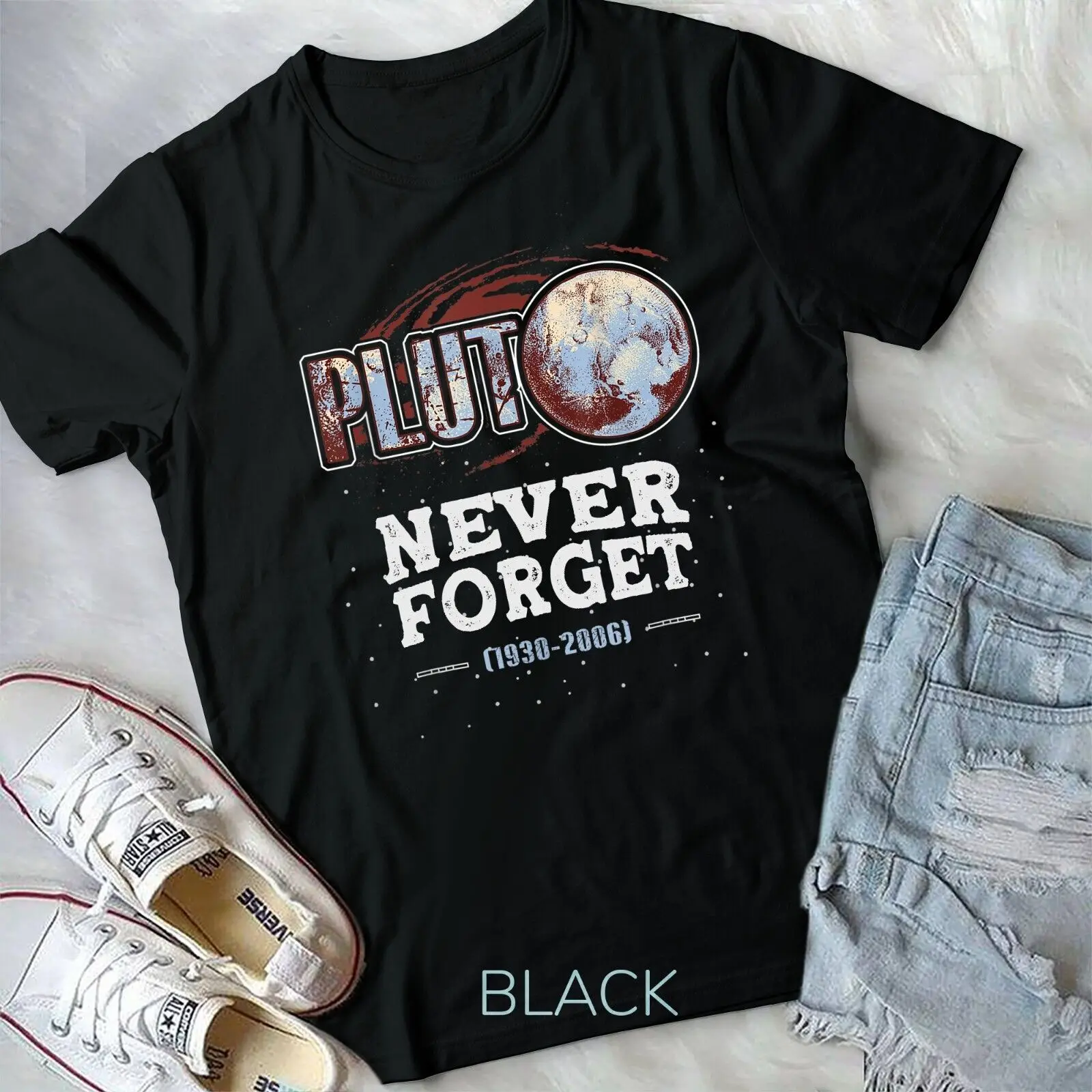 

Never Forget Pluto Funny Space Planet Astronomer Men O-Neck Cotton T Shirt Men Casual Vintage Tees Tops Dropshipping