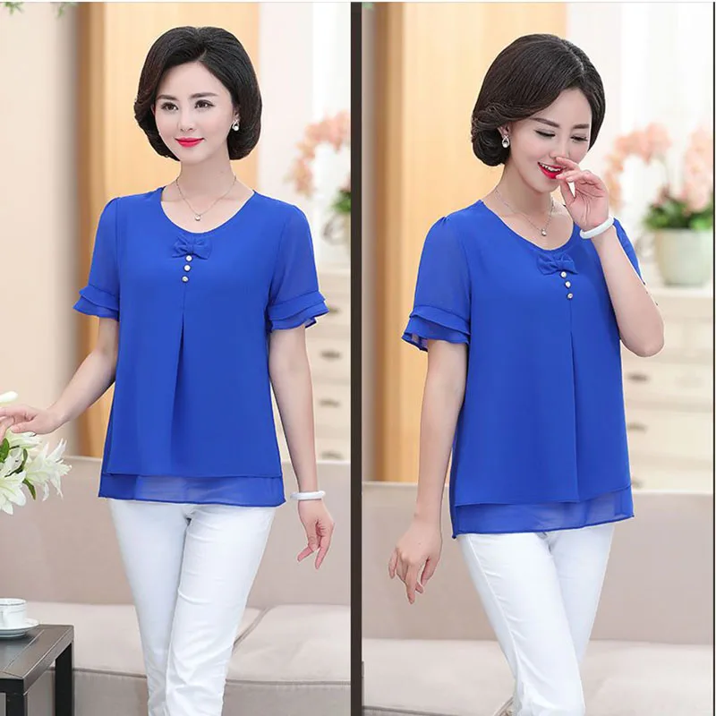 Женская шифоновая футболка с бантом и рукавами-лепестками