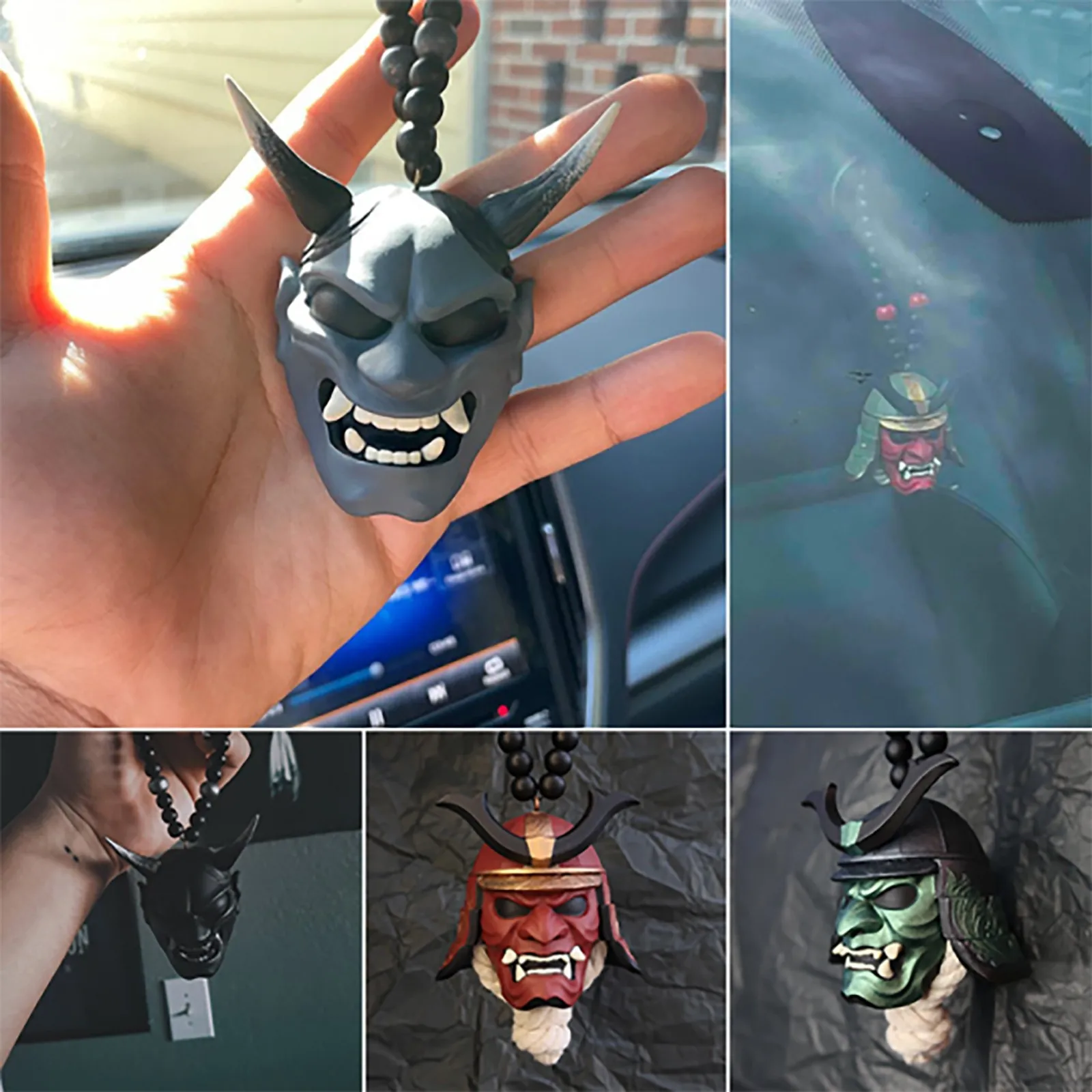 Japanese Oni Samurai Helmet Car Hanging Pendant Face Protective Kabuto Masks Rear View Mirror Decoration |
