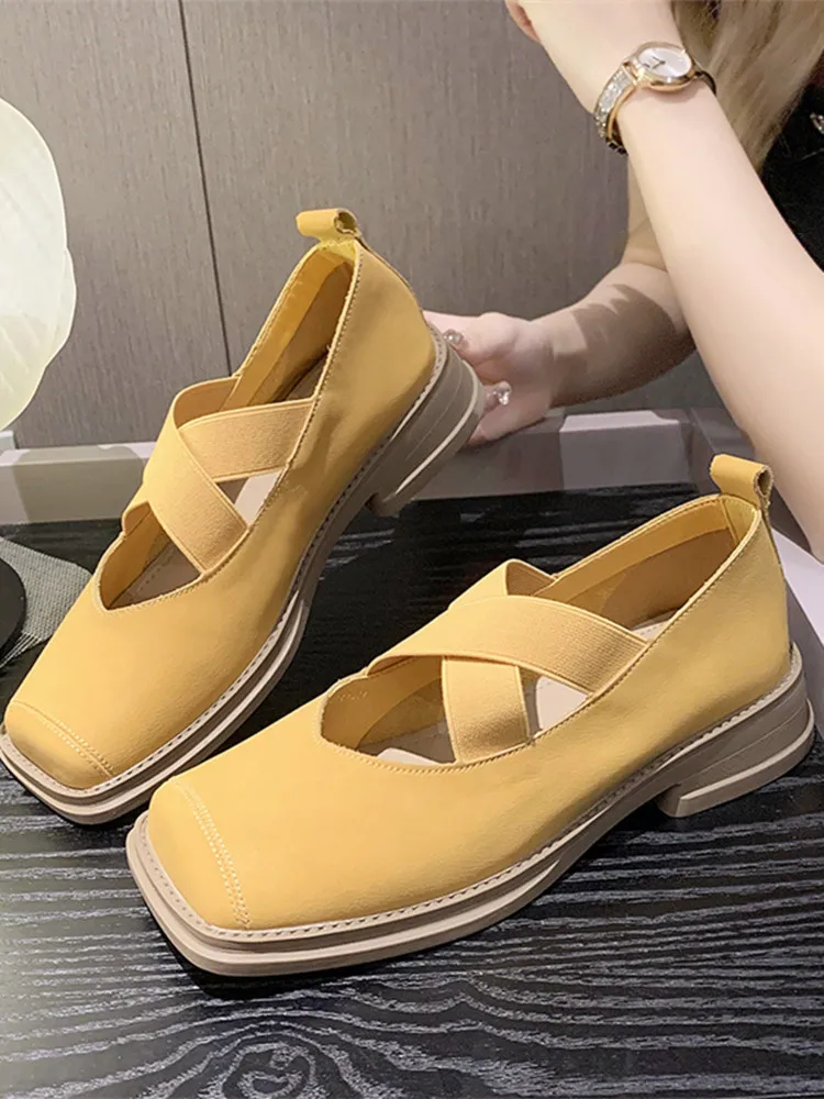 

Korean Shoes Female Footwear Elegant Square Toe Ballerinas Woman 2023 Casual Sneaker Modis Retro Dress New Comfortable Ballet