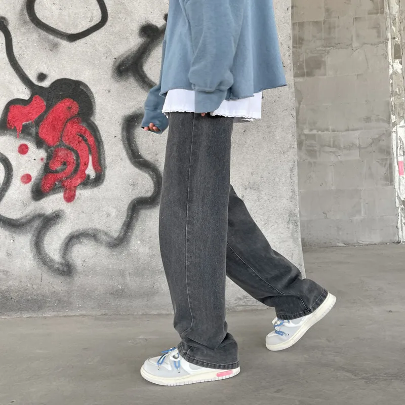 Drawstring Baggy Jeans Men Fashion Casual Wide Leg Jeans Mens Streetwear Loose Hip Hop Straight Denim Pants Mens Trousers S-2XL