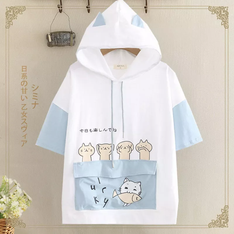 

Fleece egirl goth thick autumn and summer Korean style loose hoodie kawaii ears Japanese style harajuku lolita cosplay hooded