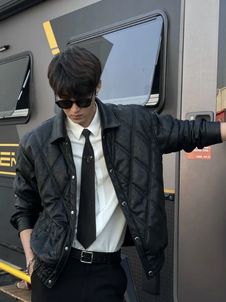 Кожаное пальто в стиле ретро мужская стеганая куртка новое высококачественное