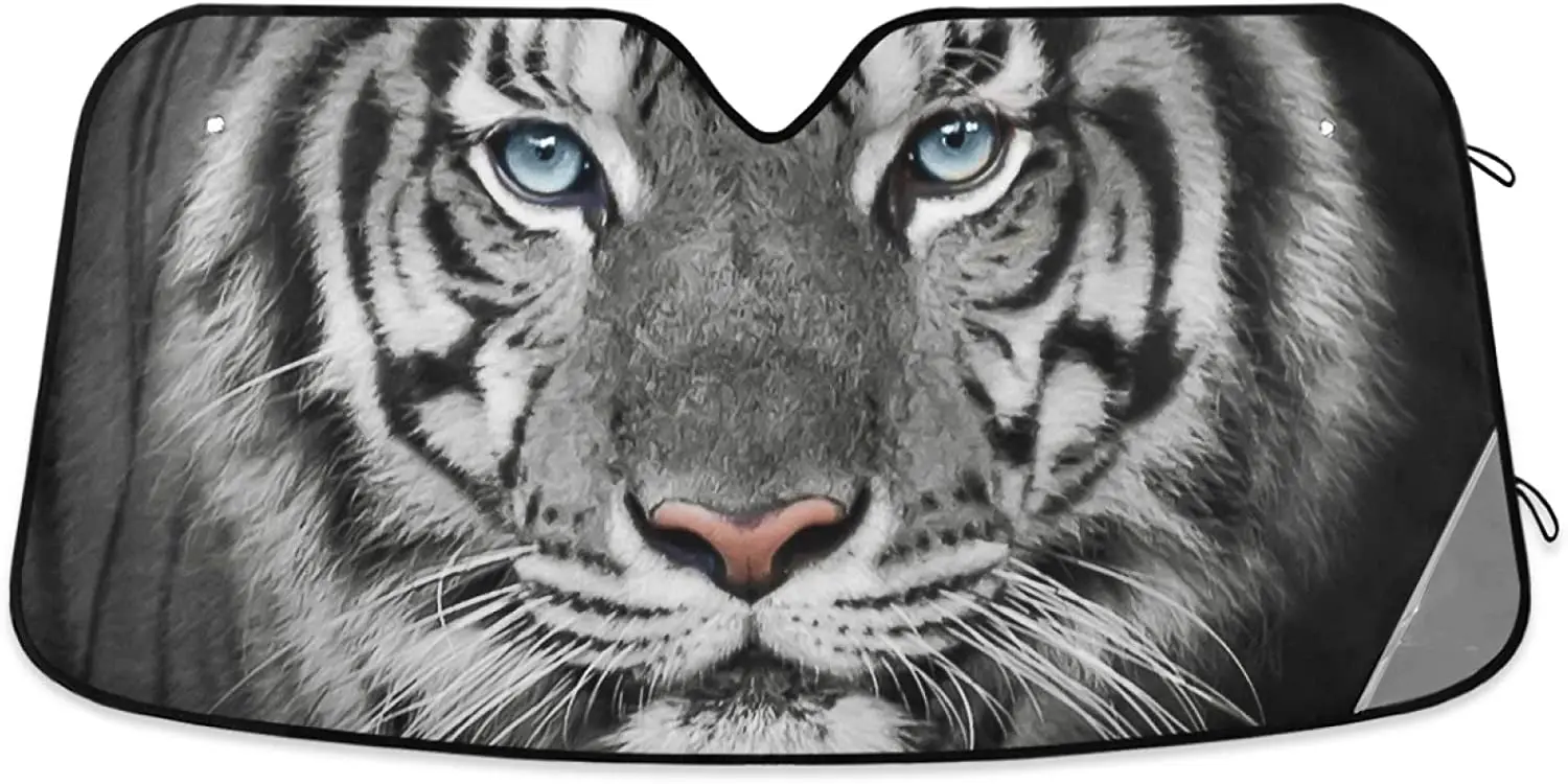 

Oarencol White Tiger Car Windshield Sun Shade Animal Black Foldable UV Ray Sun Visor Protector Sunshade to Keep Your Vehicle Coo