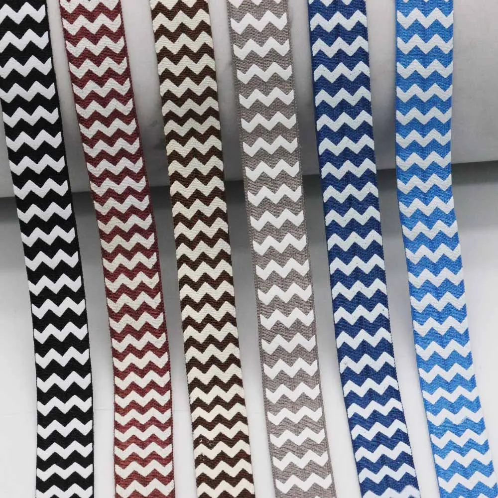 

5/8" 15MM White Ink Chevron Printed Fold Over Elastic FOE Ribbon For Ponytail Hair Tie Hair Accessories Headwear