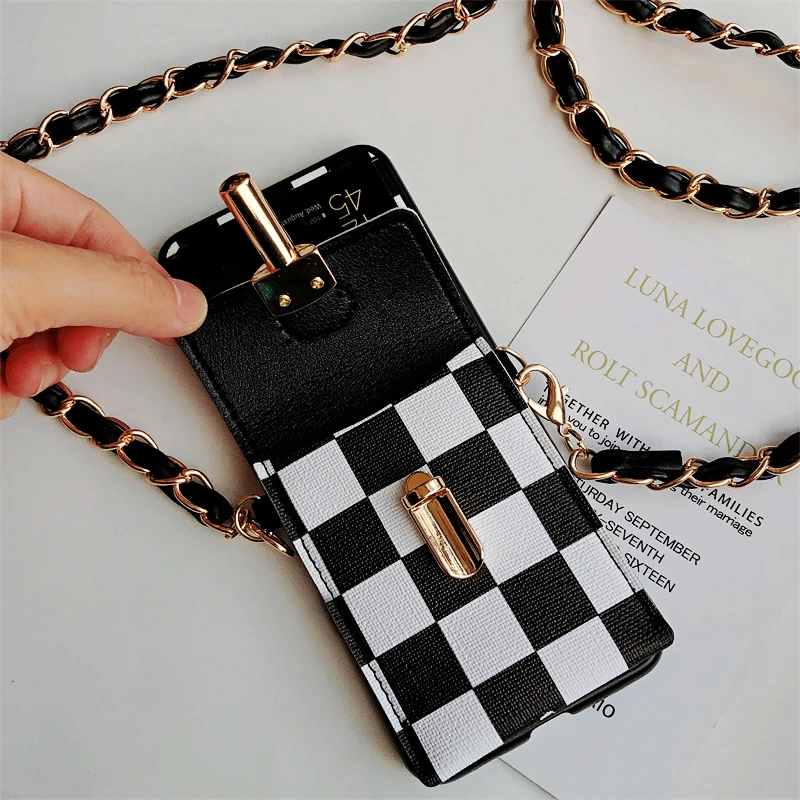 Женский кросс-боди с длинным ремнем и цепью кошелек в шахматную клетку чехол для
