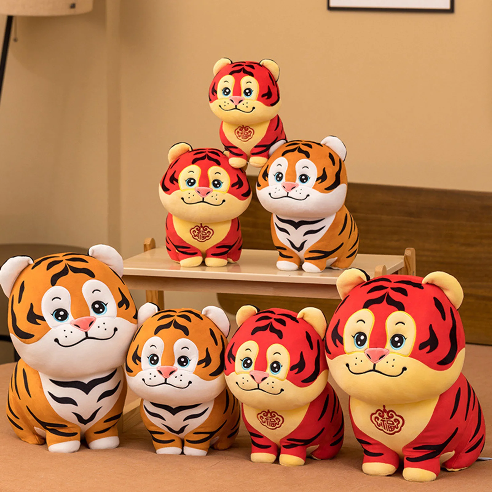 

2022Chinese New Year Tiger Mascot Doll Toys Tiger Plush Big Stuffed Animals Kawaii Tiger Plush Toys For Kids Red Tiger Masot Toy