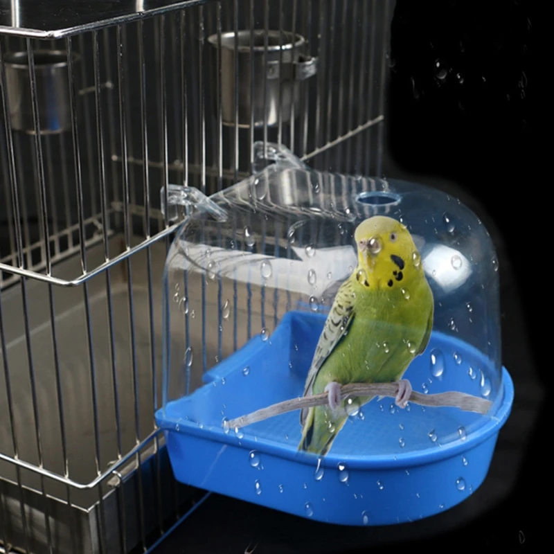 

Bird Bathing Tub with Clear Top for Cage Hanging Anti-Slip Detachable Bottom