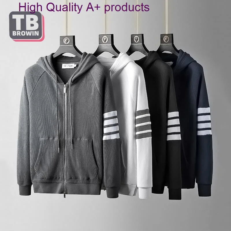 

TB FOG men's waffle hoodie trend sports leisure four-bar striped cotton sweater zipper with cardigan tide brand couple jacket