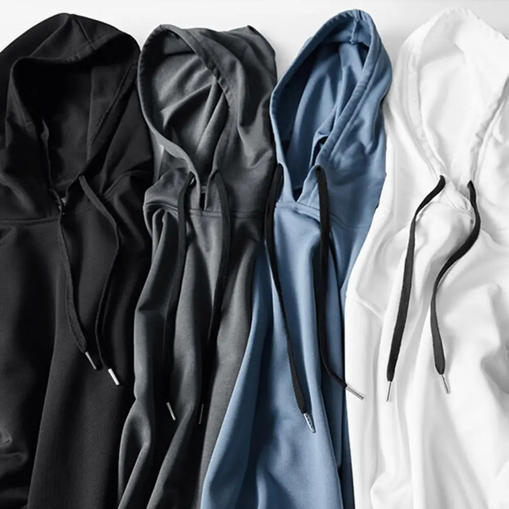 

1 Set Two Pieces Set Drawstring Men Sportswear Set Good Touch Solid Color Hoodie Pants