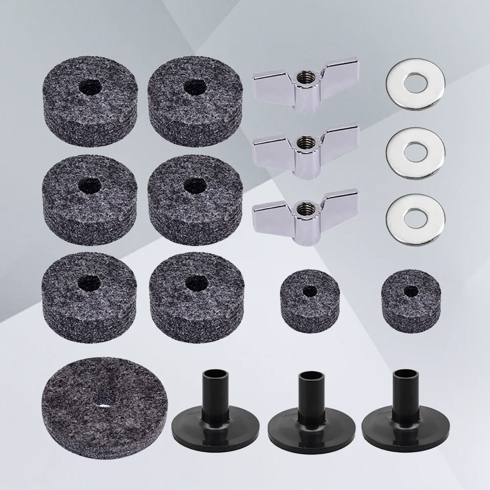 

18 in 1 Drum Cymbal Accessory Set Cymbal Felt Washers Cymbal Sleeves Wing Nuts Hi-hat Felts (Grey) Gong