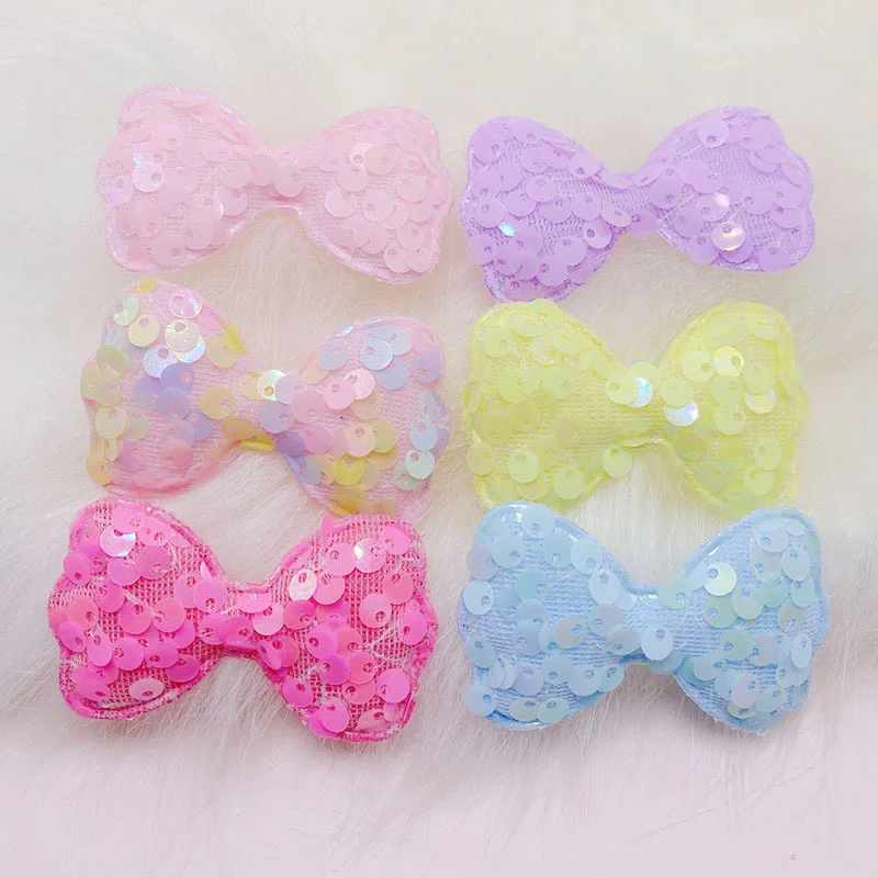 

24pcs 35*60mm Beaded Bow Shiny DIY Handmade Children's Hair Accessories Hairpin Clothes Applique Patches