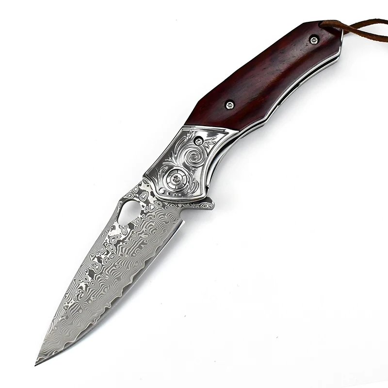 

Высококачественный Нож из дамасской стали, карманный супер острый складной нож для выживания, охоты, рыбалки, кемпинга, ножи для фруктов с деревянной ручкой