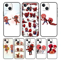 cute spiderman and deadpool cartoon for apple iphone 13 12 11 mini pro xs max xr x 8 7 6 5 plus se 2020black silicone phone case