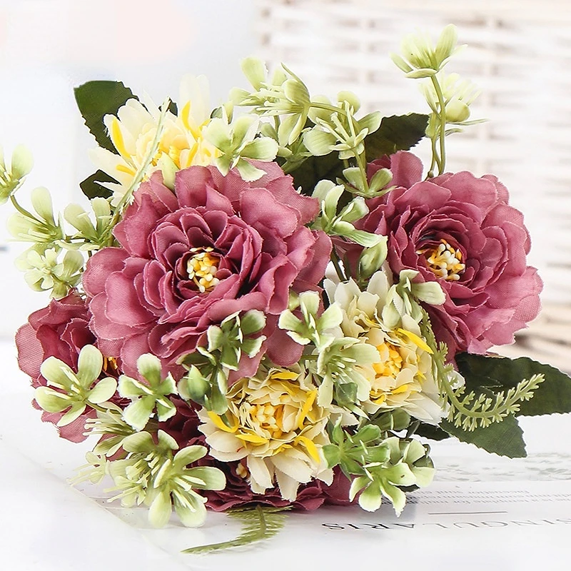 

7 Forks/bouquet Peony Pompon Artificial Flowers Camellia Silk Flower for DIY Spring Wedding Decoration Fake Flowers Home Decor