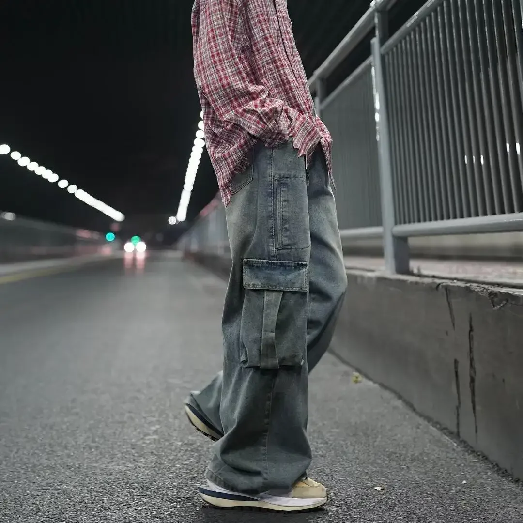 Модные Винтажные простые рабочие джинсы для подростков модные потертые