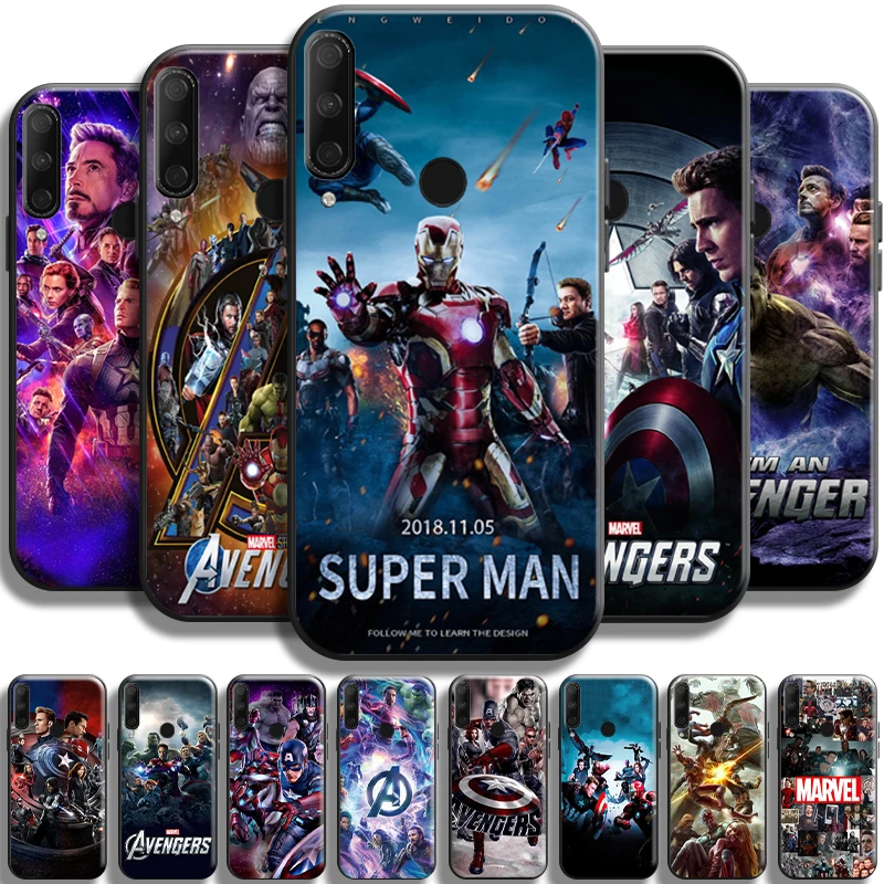 

Marvel Avengers Cover For Huawei Honor 10X Lite 9X 8X 7X Pro Phone Case Black Funda Cover Shockproof Carcasa Liquid Silicon