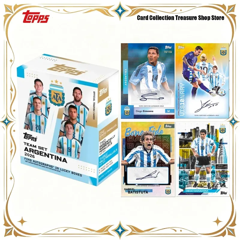 Фото Коллекционные карточки 2026 Topps: Официальный набор команды Аргентины на Чемпионате мира по футболу (Месси, Лаутаро, Альварес) — 1 автограф на 2 коробки для футбольных фанатов №1