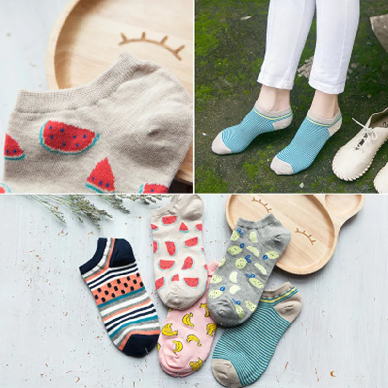 

Носки женские в Корейском стиле, смешные милые повседневные с фруктами, арбузом, клубникой, бананом, Харадзюку, для девушек, 5 пар, весна-лето