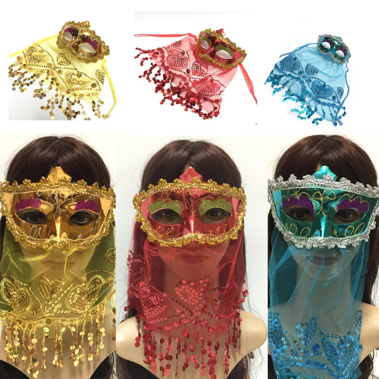 

Halloween mask belly dance children's annual masquerade veil gold sequins