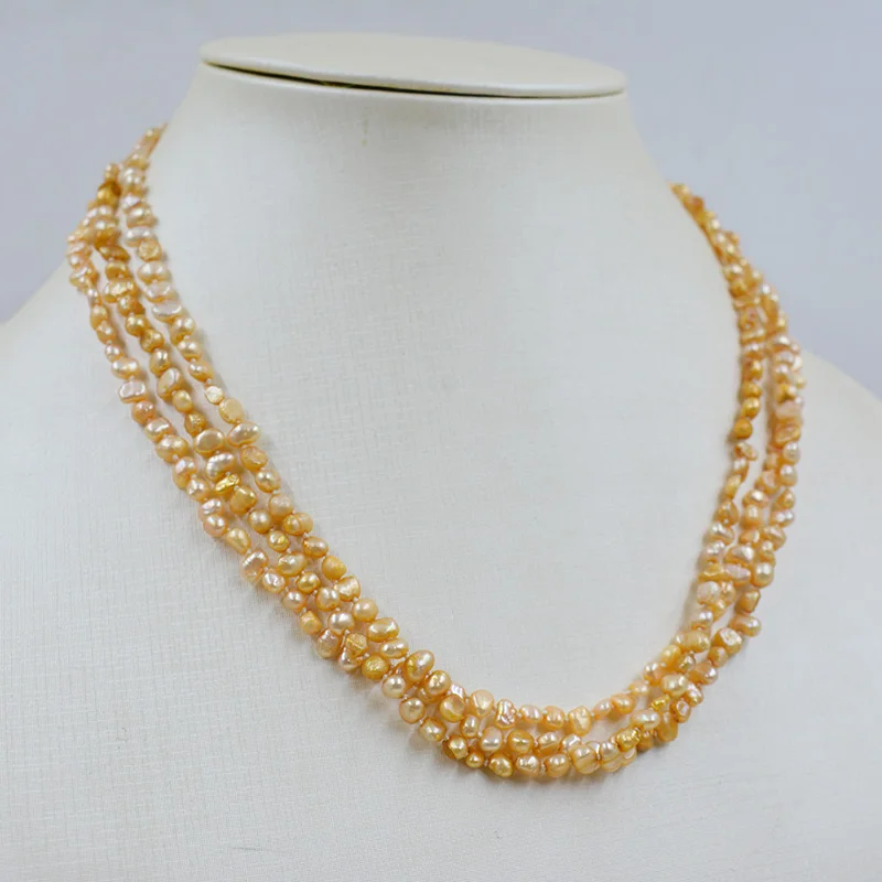 3-жильное ожерелье из натурального барочного жемчуга ААА 3 мм. Изысканные Женские