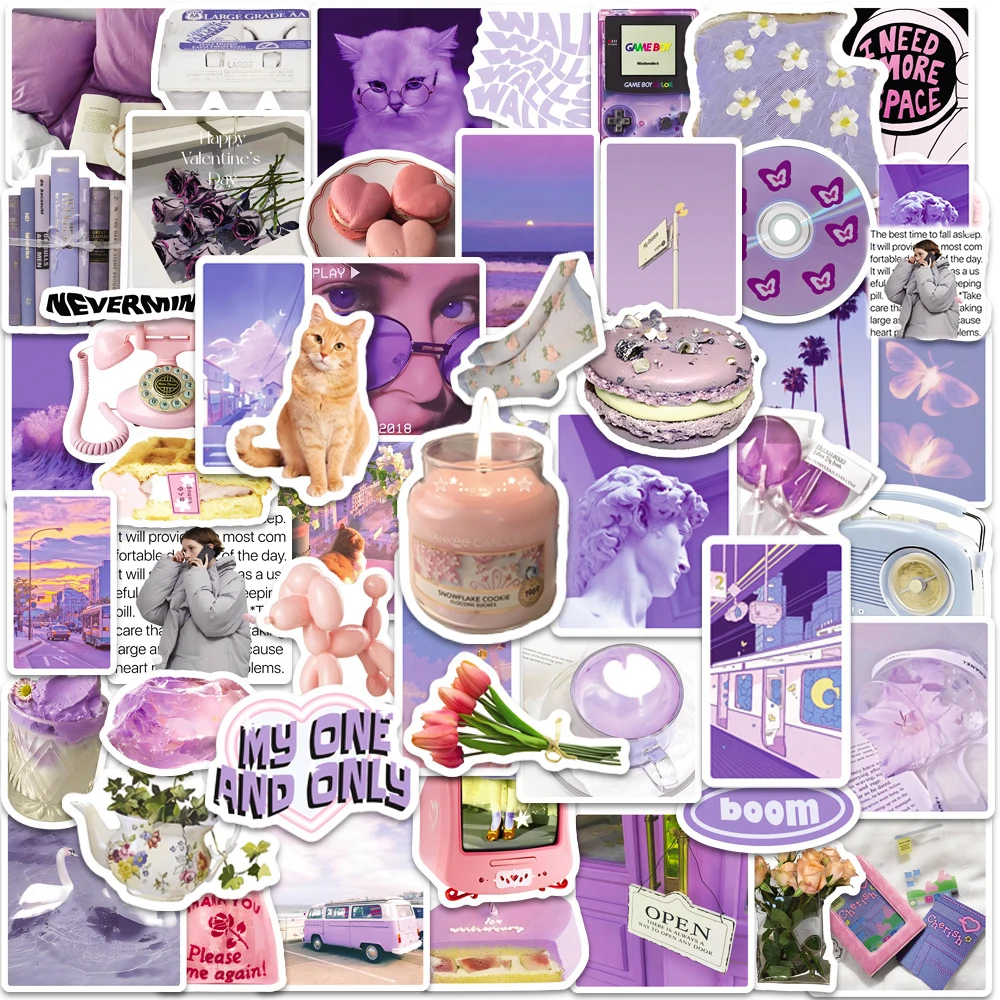 

10/30/50pcs Ins Style Purple Aesthetics Stickers Waterproof Luggage Scrapbooking Skateboard Car Bike Toy Decal Sticker for Kids