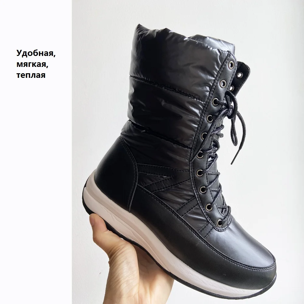 Fashion Women Winter Ankle Boots Waterproof Non Slip Footwear Ladies Snow Boots Soft Soled Lace Up Fur Shoes Black Silver Gray