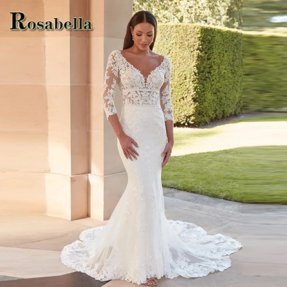 

ROSABELLA Luxury Sexy Cutout Mermaid Wedding Dresses For Women Illusion Appliques Vestidos De Novia Brautmode Personised Plus