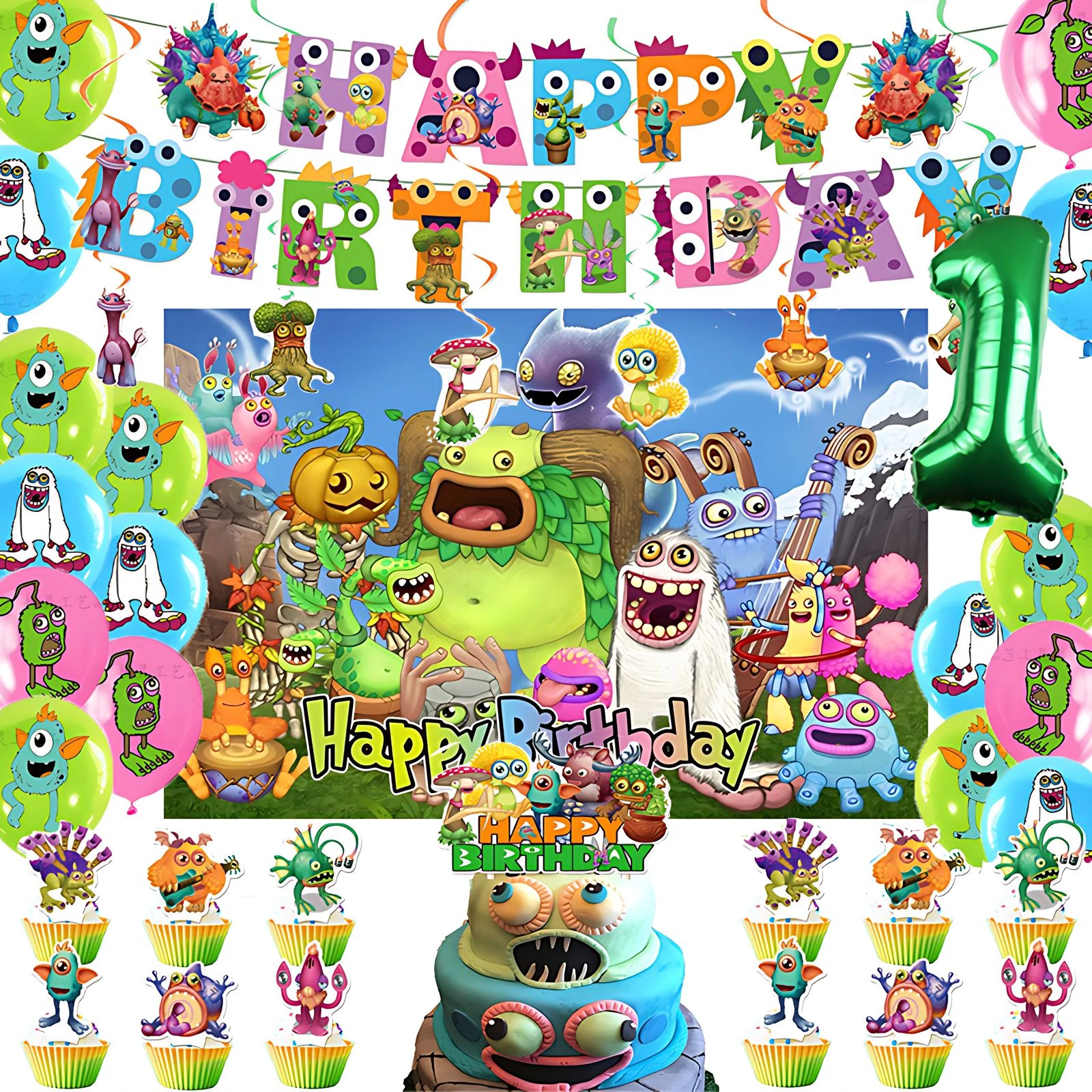 Мои поющие монстры на тему дня рождения воздушный шар баннер фон топпер для торта
