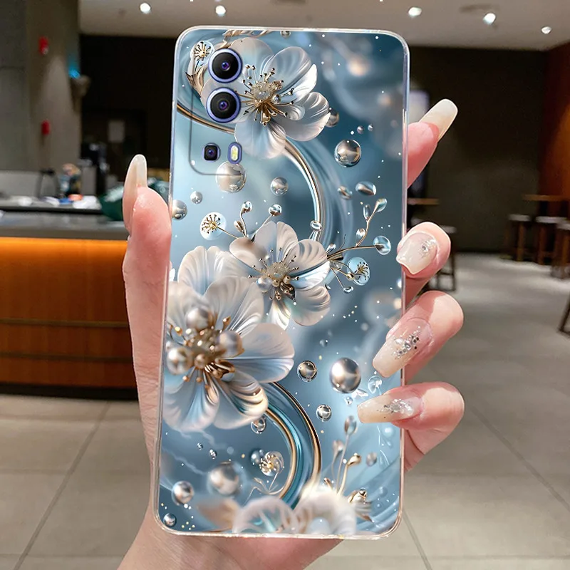 Фото Чехол для Vivo Y52 5G V2053, задняя крышка для Vivo Y72 5G V2041, эстетичный модный чехол с бабочками и цветами, прозрачный силиконовый мягкий чехол из ТПУ для телефона №2