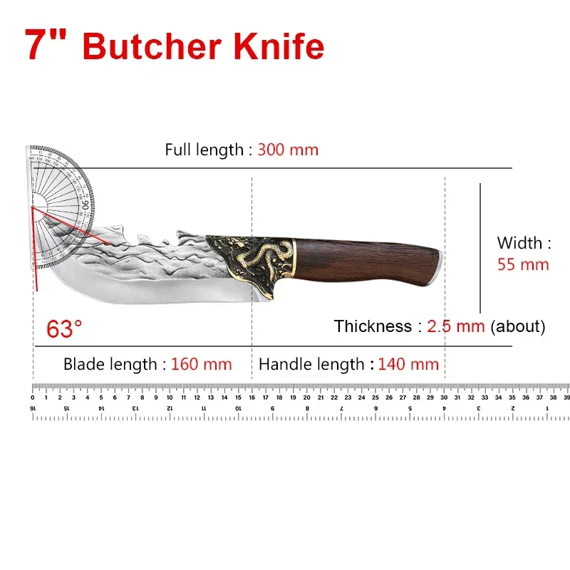 Кованый нож для мясника нож-тесак из нержавеющей стали деревянная ручка кованый